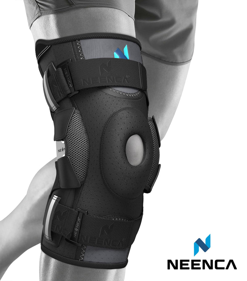[Australia] - NEENCA Professional Knee Brace for Knee Pain, Hinged Knee Support with Patented X-Straps Fiting System, Strong Stability for Joint Pain Relief, Arthritis, Meniscus Tear, ACL, PCL, MCL, Sports, Workout Small Black-Single 