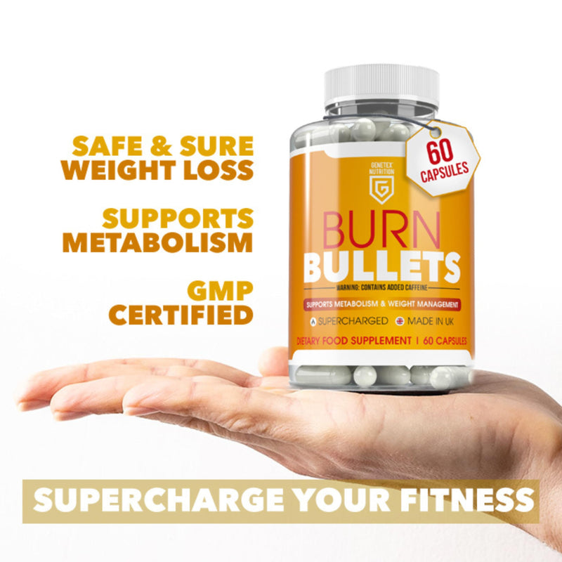 Burn Bullets Capsules for Metabolism & Weight Management Support | 60 Vegan Capsules | Supercharged Energy Boost, Natural Extreme Fat Burner, Caffeine Powered | UK Made | Plant-Based Supplement