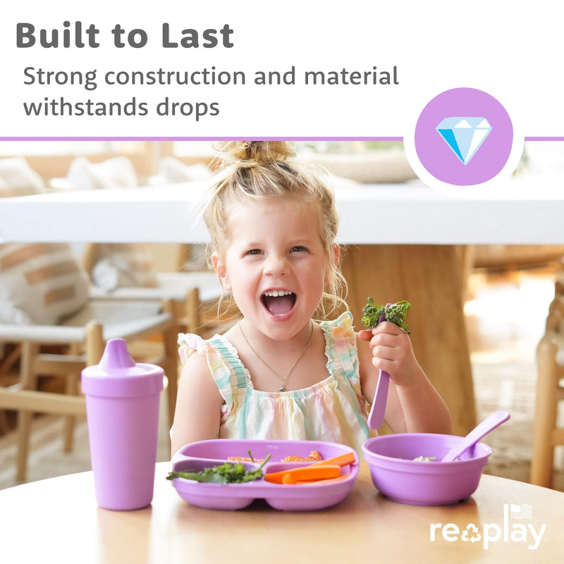 [Australia] - Re-Play Toddler Plates with Dividers - Deep-Walled 3 Compartments Divided Plates for Kids - Dishwasher & Microwave Safe - Made in USA - Set of 3-7.37" x 7.37" x 1.25" - A True Blue Without Lid 