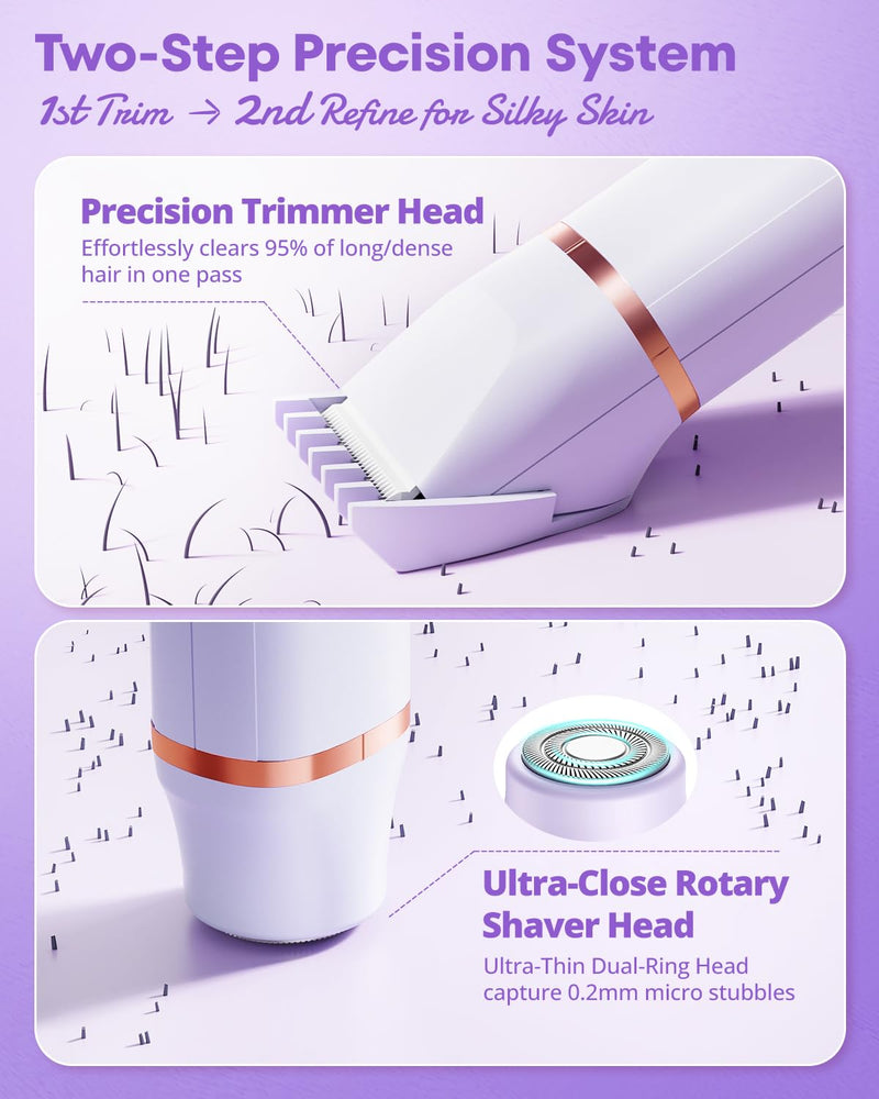 [Australia] - VG VOGCREST Electric Bikini Trimmer: 2 in1 Body Facial Hair Remover - Painless Pubic Hair Shaver (Purple) Purple 