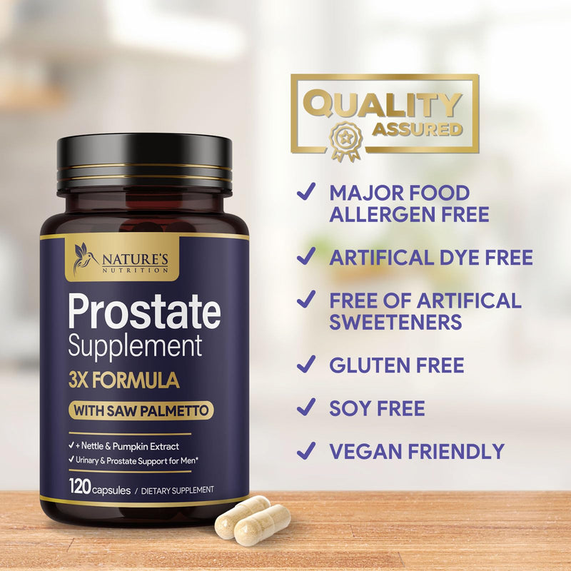[Australia] - Prostate Health Supplements for Men - 3X Formula with Saw Palmetto Blend Stinging Nettle Root & Pumpkin Seed Extract Support Complex - Supports Bathroom Trips Prostate & Urinary Health - 120 Capsules 120 Count (Pack of 1) 