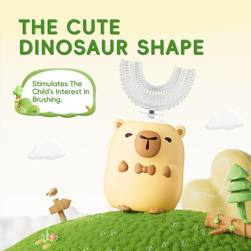 [Australia] - Kids Electric Toothbrush U Shaped - Cartoon Capybara with 6 Brush Heads Full Mouth Degree Cleaning Sonic Toddler Automatic Toothbrush with IPX7 Waterproof (Capybara 2-14 Years) Capybara 2-14 Years 