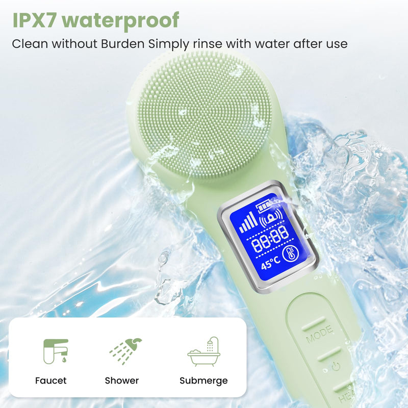 Facial Cleansing Brush, IPX7 Waterproof Rechargeable Silicone Face Scrubber, 5 Cleansing Modes Face Brush for Face Exfoliator, Exfoliating and Massaging Face Scrubber Exfoliator -Matcha Green Matcha