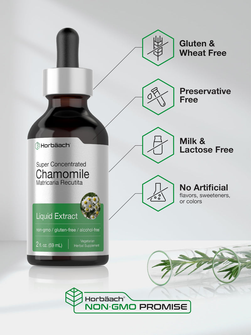 Horbäach Chamomile Extract Liquid | 2 fl oz | Alcohol Free Supplement | Vegetarian, Non-GMO, Gluten Free Tincture 2 Fl Oz (Pack of 1)