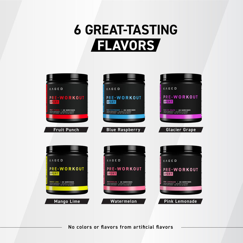 [Australia] - Kaged Sport Pre Workout Powder for Men & Women, Blue Razz, Sport Certified, 188mg Caffeine, Nitric Oxide Supplement, Beta Alanine for Energy, Weightlifting, Cardio Endurance & Strength, 20 Servings 