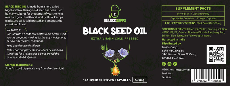 Cold Pressed Black Seed Oil Capsules – 500mg, 120 Liquid-Filled Vegan Capsules, Nigella Sativa for Immune Support, Joint Health–Fast Absorption, Heat-Resistant