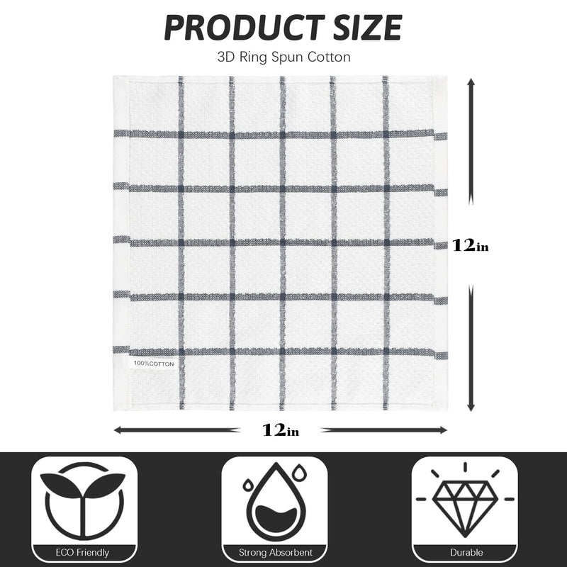 [Australia] - Nialnant 8 Pack Kitchen Dish Rags,100% Cotton Dish Cloths for Washing Dishes,Quick Drying Kitchen Towels,12x12 Inches,Black Plaid Black Plaid 12 x 12 in - 8PCS 