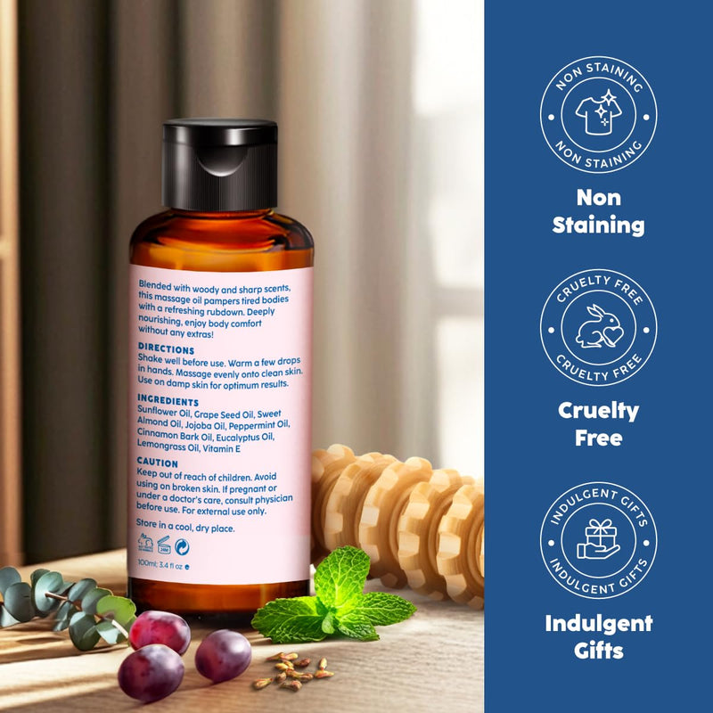 Kukka Soothe Massage Oil - Spa Quality Warming Massage Oil - Body Oils for Women & Men - Infused with Eucalyptus Oil, Peppermint Oil, Grapeseed Oil & Vitamin E Oil (3.4 fl oz) 3.4 Ounce (Pack of 1)