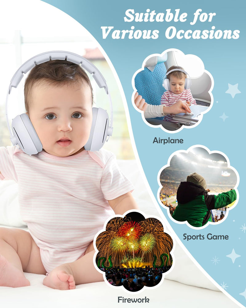 [Australia] - Lictin 2-in-1 Baby Earmuffs Noise Protection, Infant Noise Cancelling Headphones, Adjustable Baby Ear Protection, Star Noise Reduction Earmuffs for Babies and Toddlers up to 4 Years White 