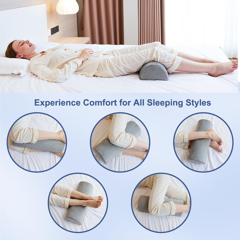 [Australia] - Knee Pillow for Back Sleeping, Memory Foam Bolster Pillow for Legs, Under Knee Pillow for Sleeping, Leg Pillow for Back & Hip Pain Relief, Half Moon Boslter,Grey 