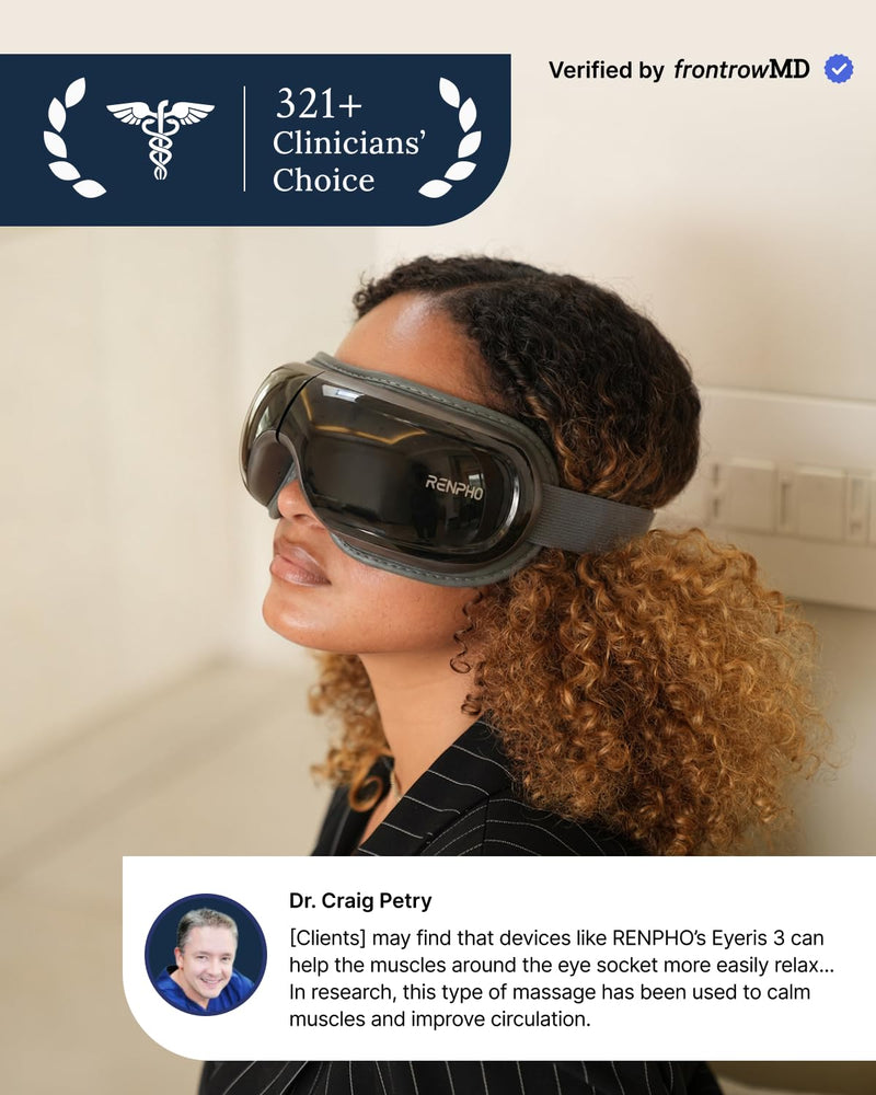 RENPHO Eyeris 3 Eye Massager with Heat and Cooling, Massaging Eye Mask | Voice Control, Vibration & Compression Massager for Dry Eyes & Head Tension, FSA Eligible HSA, Gifts for Women & Men Black