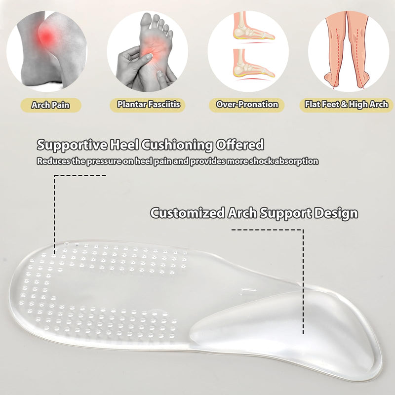[Australia] - COMNICO 2 Pairs of Arch Pads Gel Arch Support Insoles Silicone Foot Insoles Self-Adhesive Orthopedic Insoles Heel Cushion for Foot Pressure and Foot Pain Relief (Transparent) 