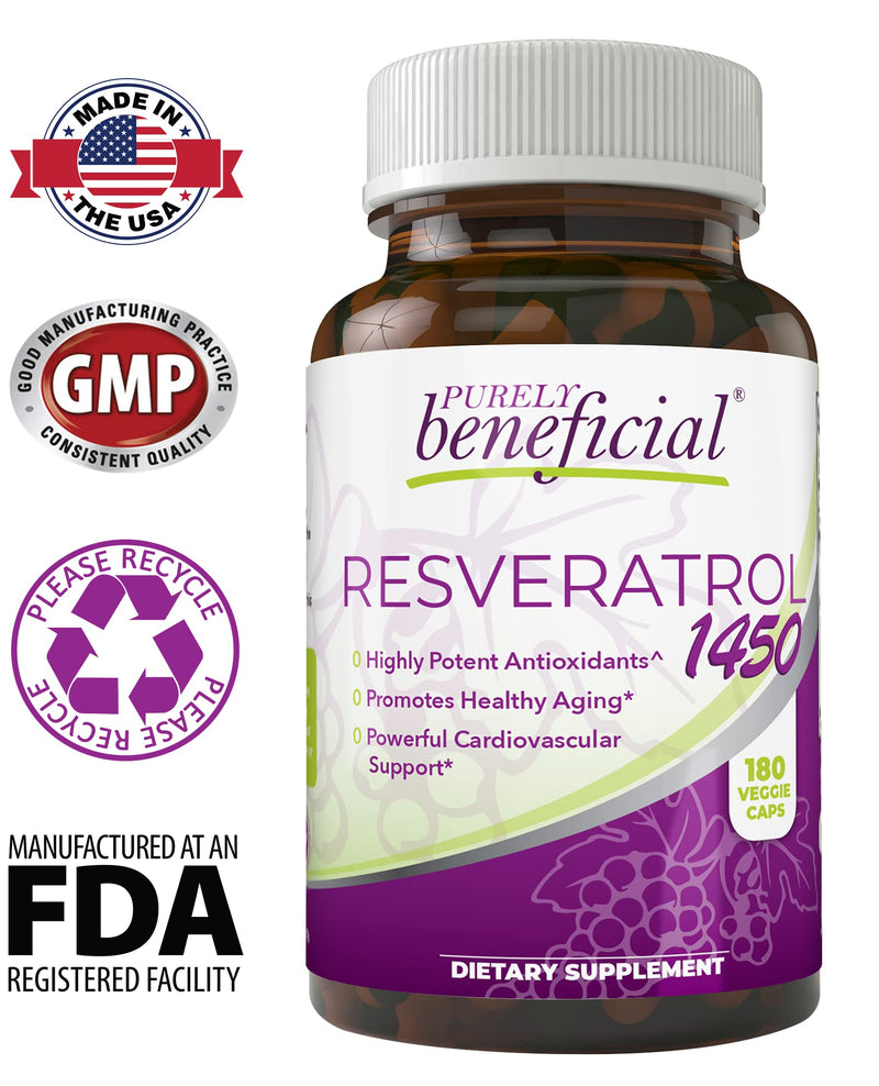 [Australia] - PURELY beneficial RESVERATROL1450-90day Supply, 1450mg per Serving of Potent Antioxidants & Trans-Resveratrol, Promotes Anti-Aging, Cardiovascular Support, Maximum Benefits (1bottle) 