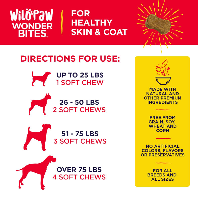 WonderBites for Healthy Skin and Coat - Skin & Coat Health Supplement for Dogs - Salmon Fish Oil Supplement - Hemp Chews for Dogs with Zinc - 90 Soft Chews - PawsPlanet Australia