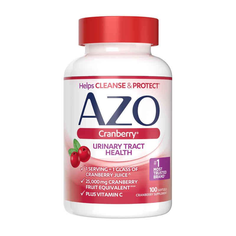 AZO Urinary Tract Infection Test Strip + Vaginal pH Test Kit Bundle with 100 Sugar Free Cranberry Softgels for Urinary Tract Health
