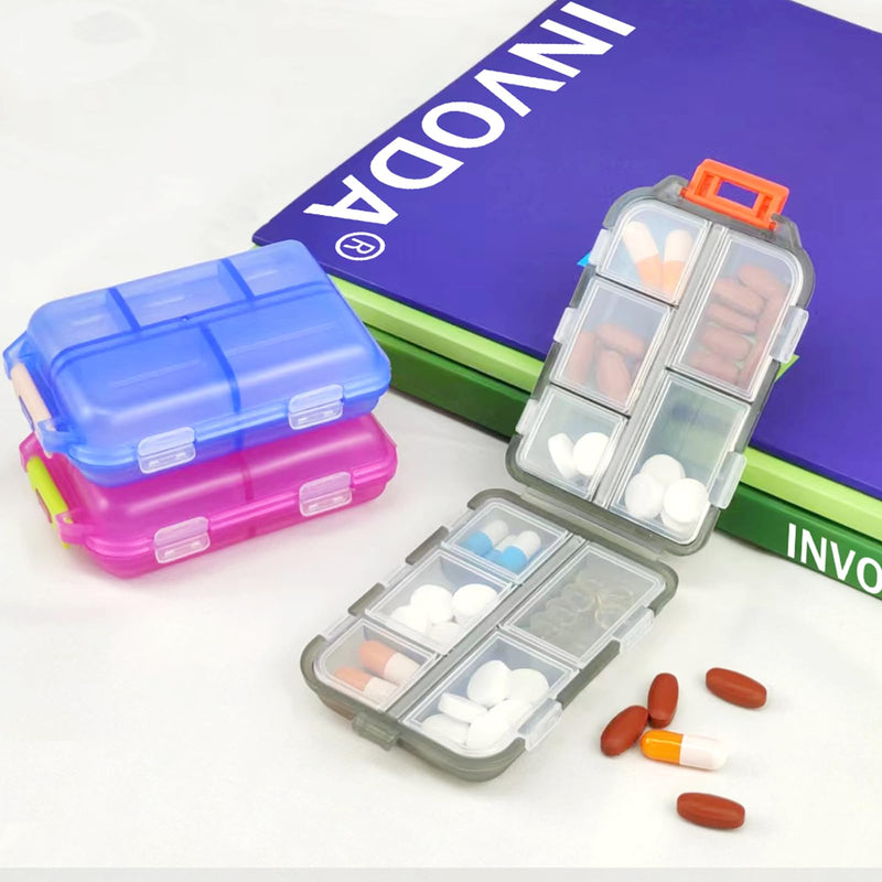 4PCS Travel Pill Organizer Portable Pocket Pill Case Small Pill Box for Purse Medicine Organizer Have 10 Compartments Storage Vitamin Fish Oil by INVODA (4 Pack+Lables) 4 Pack+lables