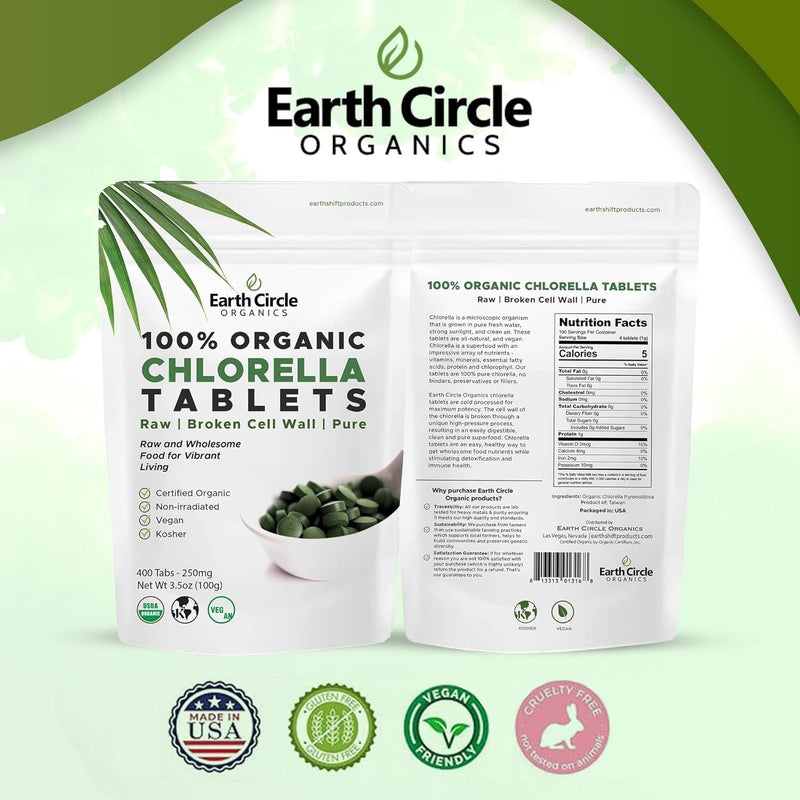 [Australia] - Chlorella Tablets | Kosher | High Potency Supplement, All-Natural Chlorophyll, Pure Green Algae superfood, Broken Cell Wall | High in Protein & Iron, no additives, Vegan - 400 Tablets (2 Pack) Chlorella Tablets 400 400 Count (Pack of 2) 