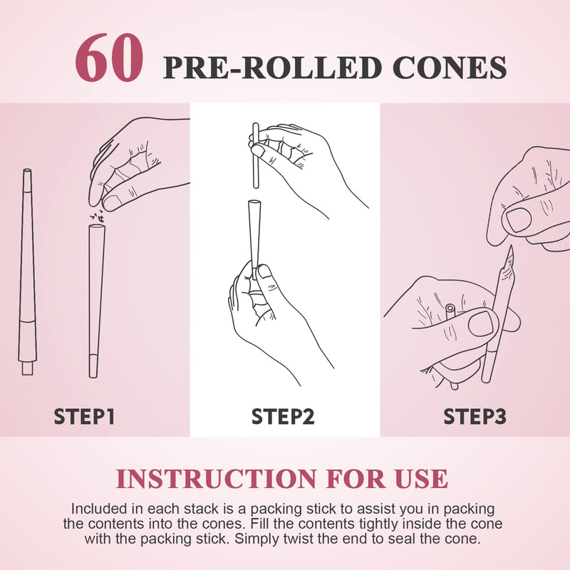 [Australia] - TISFA Pink Pre rolled Cones 60 Pack Rolling Papers King Size Rolling Cones with Tips & Packing Sticks (60 PCS) 60pcs 