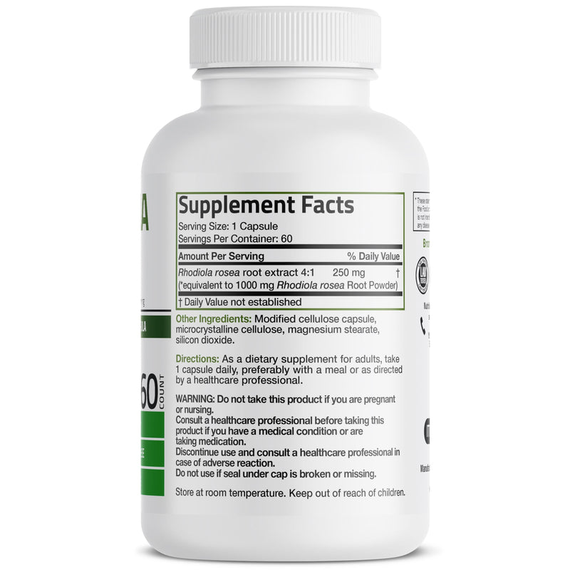 [Australia] - Bronson Rhodiola Rosea Vegetarian Capsules - Adaptogenic Herb - Brain, Stress & Mood Support - Non-GMO, 60 Count Unflavoured 60 Count (Pack of 1) 