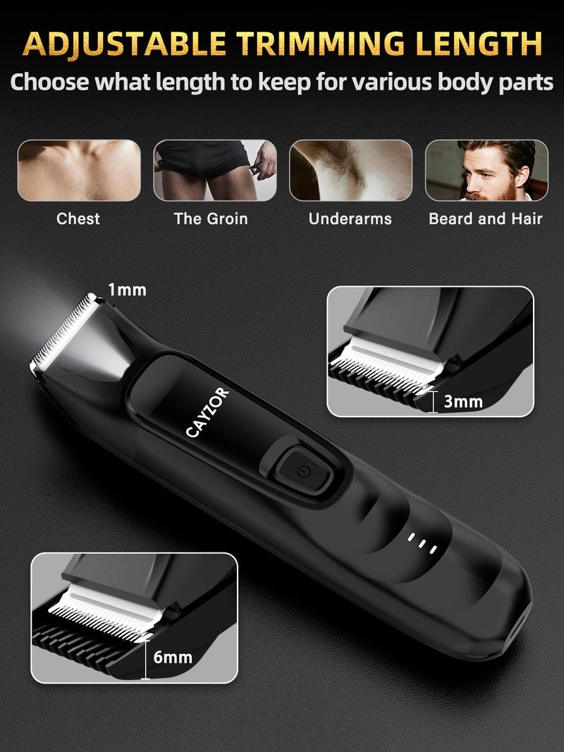 [Australia] - 2-in-1 Body and Nose Hair Trimmer for Men - Safe Portable Electric Razor for Ball Groin with LED Light, IPX7 Professional Electric Shavers for Men Pubic, Underarm, Nose, Ear, Beard, Head 
