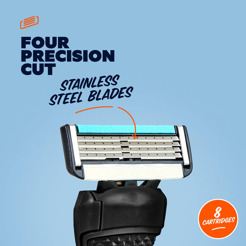 [Australia] - Dollar Shave Club | 4 Blade Razor Refills (8 Pack) | Swift Rinse Blades for Longer and Thicker Hair 8 Count (Pack of 1) 