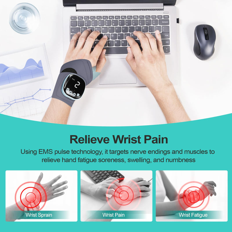 Electric Hand Massager with Heat, Cordless Wrist Heating Pad TES Muscle Stimulator for Pain Relief Therapy, Adjustable Length for Daily & Sports, Universal Left & Right Electric Hand Massager