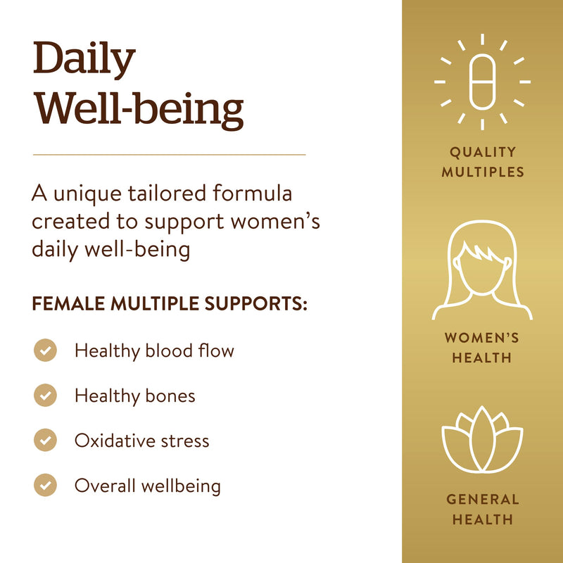 Solgar Female Multiple Tablets - Pack of 120 - to Support Healthy Blood Production and Fight Stress - with Vitamin B12, C, E, Iron and Zinc - Vegan 120 count (Pack of 1) Regular