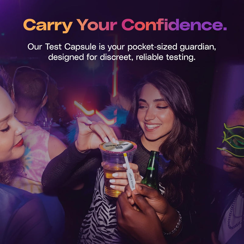 Spike Test Capsule Neon Pink Edition | Clinically Tested Drink Spiking Test Strips | UK Approved & California Compliant | Keyring Capsule with 10 Tests | Nights Out, Clubs, Parties