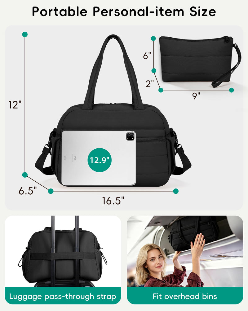 Urbanstand Duffle Bag for Travel, Weekender Carry on Bag for Women | Overnight Bag with Toiletry Bag, Airline Approved Personal Item Travel Bag for Gym, Travel, Hospital, Water Resistant, Black