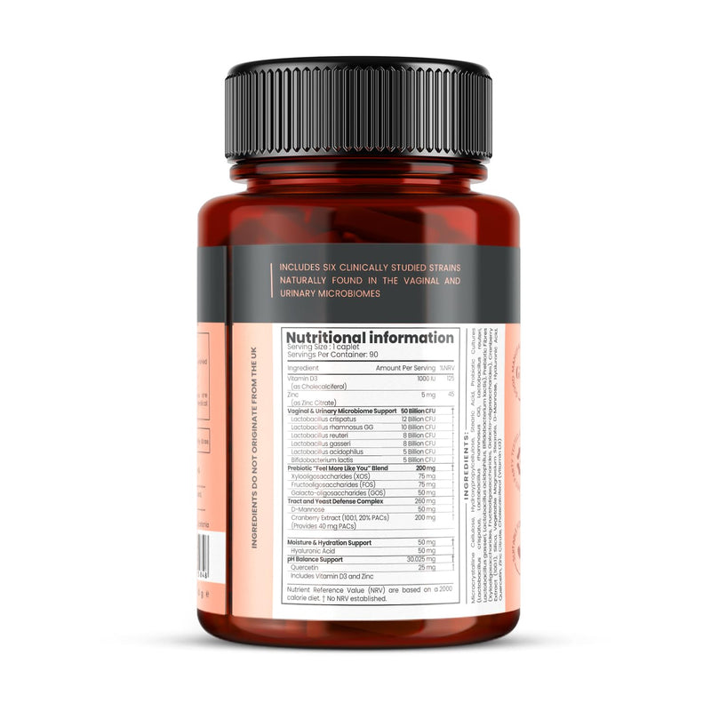 Veev Intimate Flora – Vaginal & Gut Microbiome Support – 50 Billion CFU Probiotics with Prebiotics, Cranberry, D-Mannose & Hyaluronic Acid – 180 Caplets (2 x 90) – 6-Month Supply 90 count (Pack of 2)