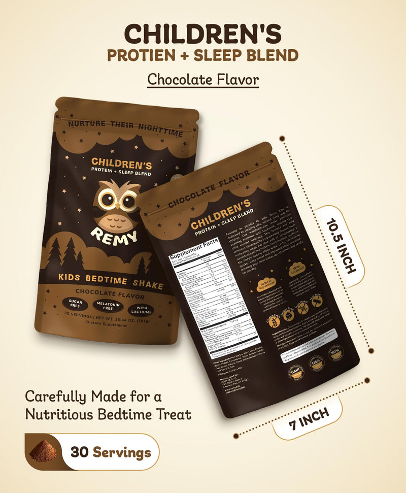 Remy Protein Drink Mix for Kids - Nutritious & Delicious Powdered Chocolate Sleep Aid Shake - Supports Healthy Growth, Easy-to-Mix - Non-GMO Balanced Daily Nutrition Drink