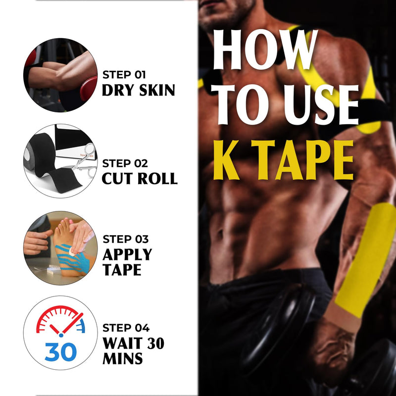 [Australia] - (3 Pack) Kinesiology Tape for Physical Therapy Sports Athletes‚ÄìLatex Free Elastic Kinetic Tape 16ft Water Resistant Kinetic Uncut Sport Tape for Knee Pain, Shoulder Muscle & Elbow(Black+Blue+Beige) 3 Rolls Kinesiology Tape Black+blue+beige 
