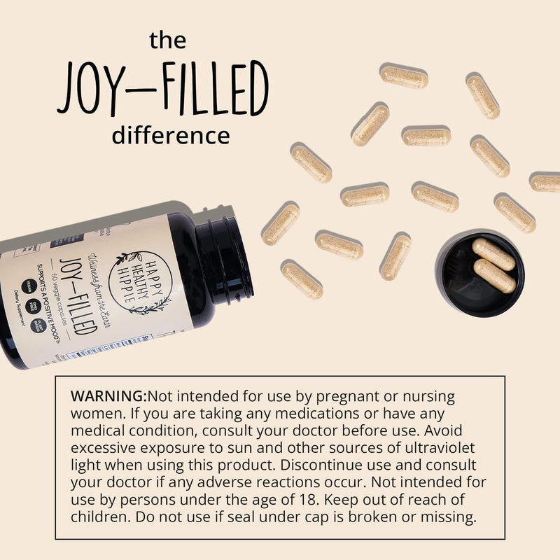 [Australia] - Joy-Filled Mood Support Supplement with St. Johns Wort | Stress Relief Supplement - Helps Calm The Mind & Body | 100% Plant-Based, Ashwagandha, Rhodiola Rosea, Eleuthero | Herbal, 60 ct 60 Count (Pack of 1) 