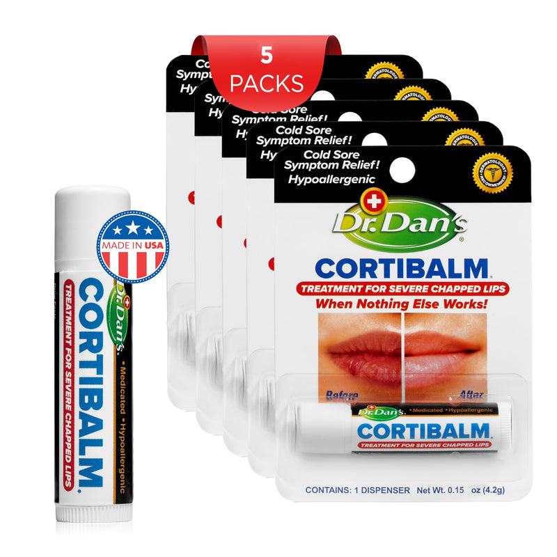 Dr. Dan's Cortibalm 5 Pack 1% Hydrocortisone Lip Balm for Dry Cracked Lips | Healing Lip Balm 1% Hydrocortisone with Beeswax & Vitamin E, for Chapped Lips Repair, Moisturizing & Hydrating Lips Formula 1 Count (Pack of 5)