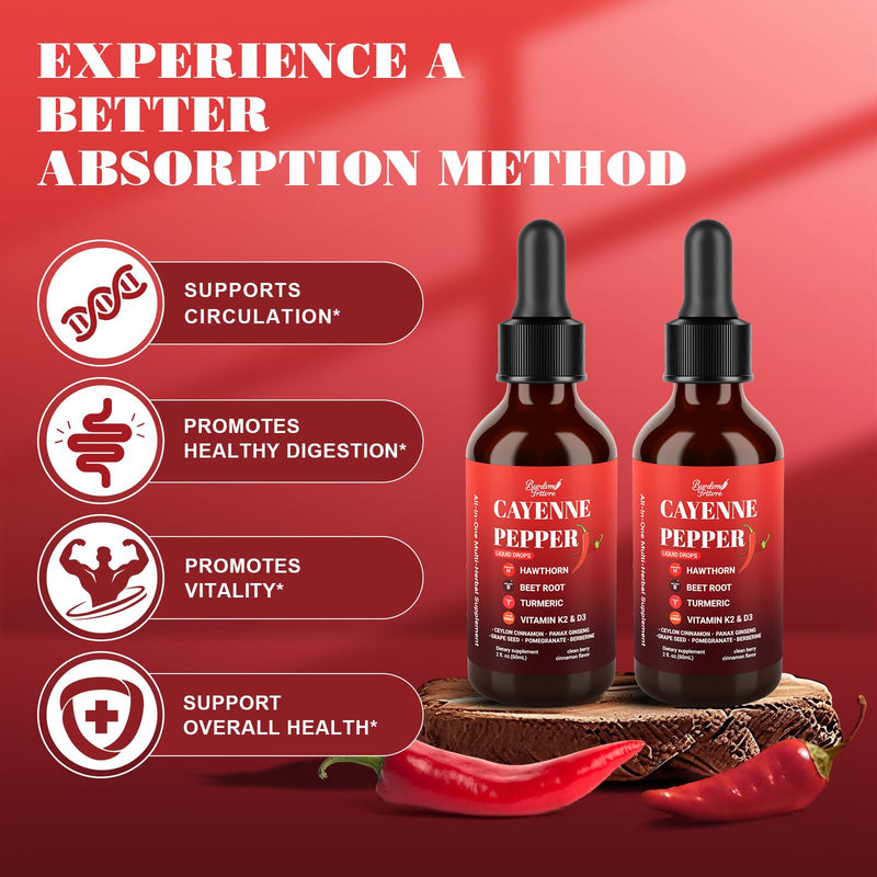 [Australia] - Premium Cayenne Pepper Drops Supplement with Hawthorn, Beet Root, Turmeric, Vitamin K2 & D3, Ginseng, Ceylon Cinnamon ‚Äì Capsaicin Supplements for Wellness Support - 4 OZ 