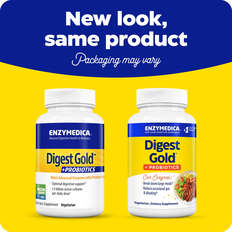 [Australia] - Enzymedica Digest Gold + Probiotics, 2-in-1 Formula for Gut Health, Digestive Enzymes & 1 Billion Active Probiotic Cultures, 90 Count (FFP) 90 Capsules (FFP) 