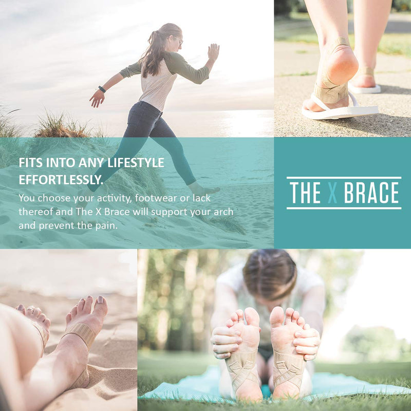 Tuli's X Brace, Arch Support Brace and Compression for Sever's Disease, Plantar Fasciitis, Heel Pain, Flat Feet, Fallen Arches, and Over-Pronation, 1 Pair, Small Beige