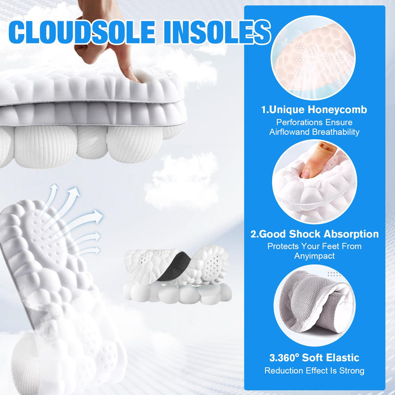 [Australia] - 4D Insoles - 4D Cloud Technology Insole - Super Soft, Ultra Comfort Insoles, 4D Sports Shoes Insoles, Acupoint Massage Insole for Foot & Joint Support (11-12, Black) 11-12 