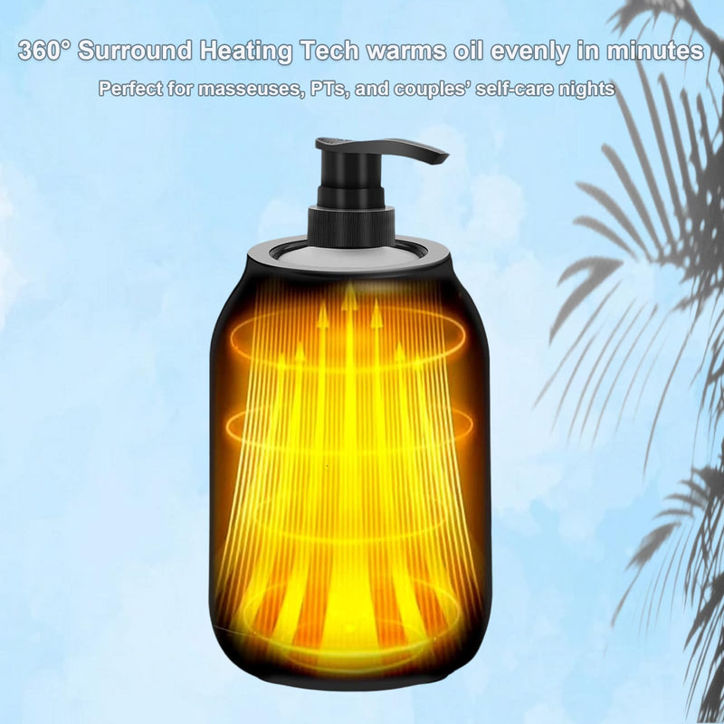 [Australia] - Massage Oil Warmer with Two Oil Bottles, Electric Massage Cream Lotion Heater Bottle Dispenser Pump Funnel with Adjustable Heating Temperature and Timer for Home Salon Barber Shops (Black) Black 