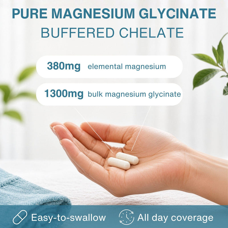 Igennus Chelated Magnesium Glycinate for High Strength Formula for Sleep & Relaxation, 380mg Elemental Magnesium, 100% NRV Per 2 Capsules, Gentle & High Absorption, 180 Vegan Capsules, Clean Label
