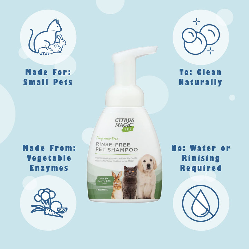 Citrus Magic Pet Rinse-Free Pet Shampoo, 8-Fluid Ounce, Pack of 2 8 fl oz (Pack of 2) - PawsPlanet Australia