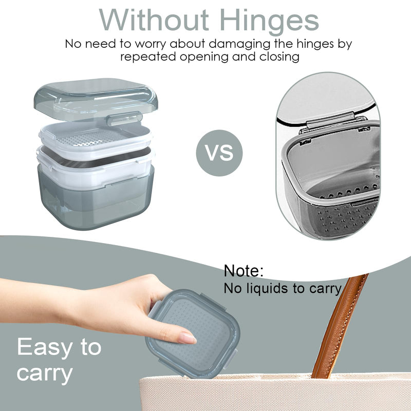 [Australia] - ARGOMAX Denture Case, Denture Cup for Soaking Dentures, Thorough Cleaning of Dentures, Retainer, Mouthguards, Clear Braces (Grey). Grey Clear Case + White Filter and Tray 