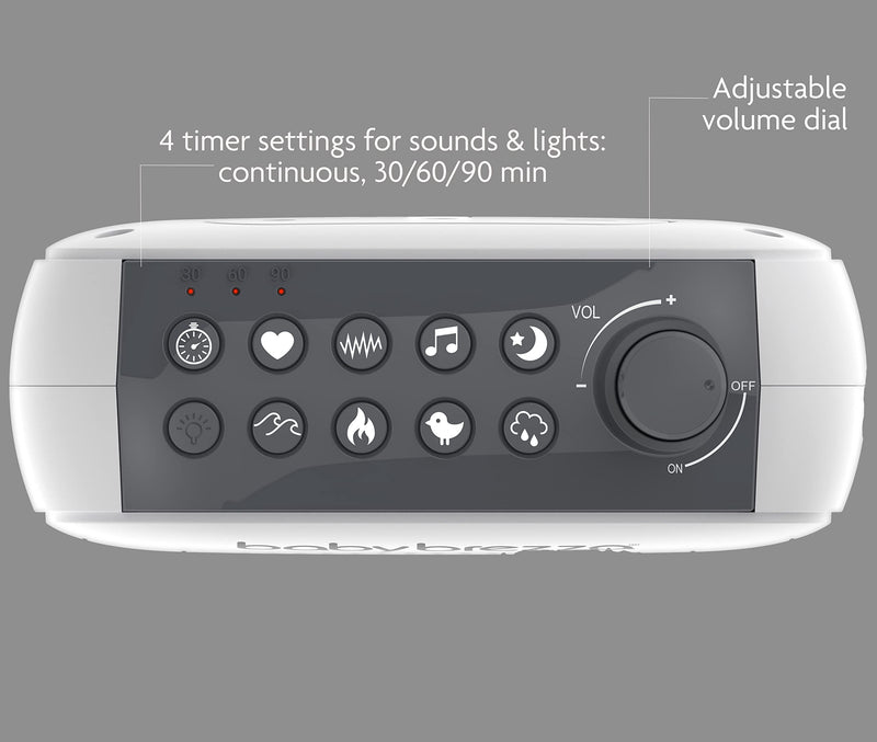 [Australia] - Baby Brezza Adjustable Baby Sound Machine and Night Light with 18 Sounds – Small, Portable Design for Easy Travel or Crib Use – includes Lullaby, Nature, White Noise, Waves + More – USB Powered 