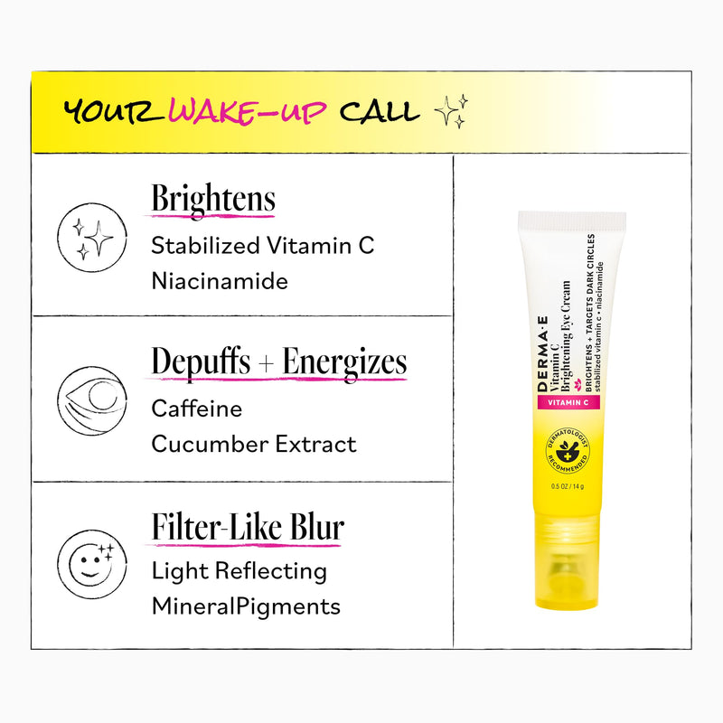 Derma E Vitamin C Brightening Eye Cream for Dark Circles, 0.5 Oz