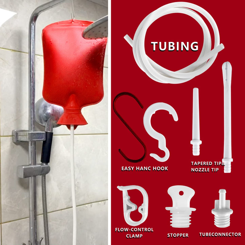 [Australia] - 2 L Enema Bag ，Coffee Enema Bag Kit with 5.0 ft. Long Silicone Hose ,2 Multi-Size Reusable Tips, Controlable Water Flow Valve- Coffee, Shower, Douche & Home Adult Enema Kit（RED） Basic Version 