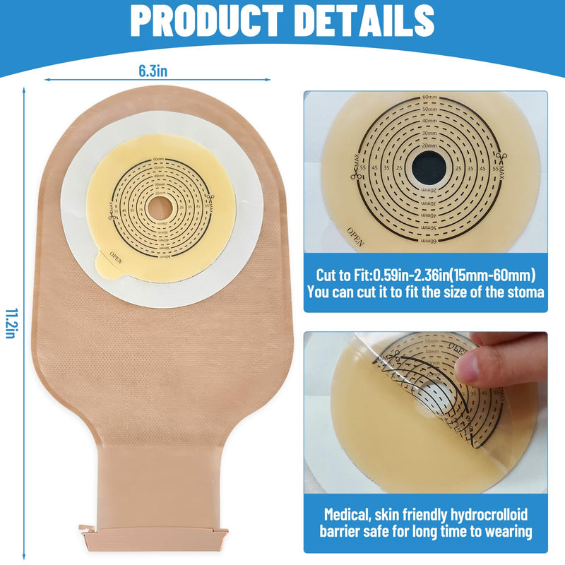 [Australia] - 22 PCS Colostomy Bags, One Piece Drainable Ostomy Pouch for Adult with Closure Ostomy Bag with 4 Tail Closure Clips Ostomy Supplies for Stome Care Colostomy Supplies Ileostomy Supplies 