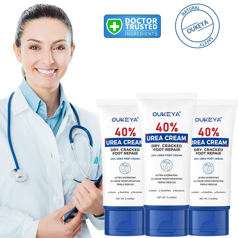 [Australia] - OUKEYA Urea Cream 40 Percent Tube 3 Oz, Urea Foot & Hand Cream for Dry Cracked, 40 per Urea Lotion for Feet Maximum Strength 3 Ounce(Pack of 3) 3 Ounce(Pack of 3) 