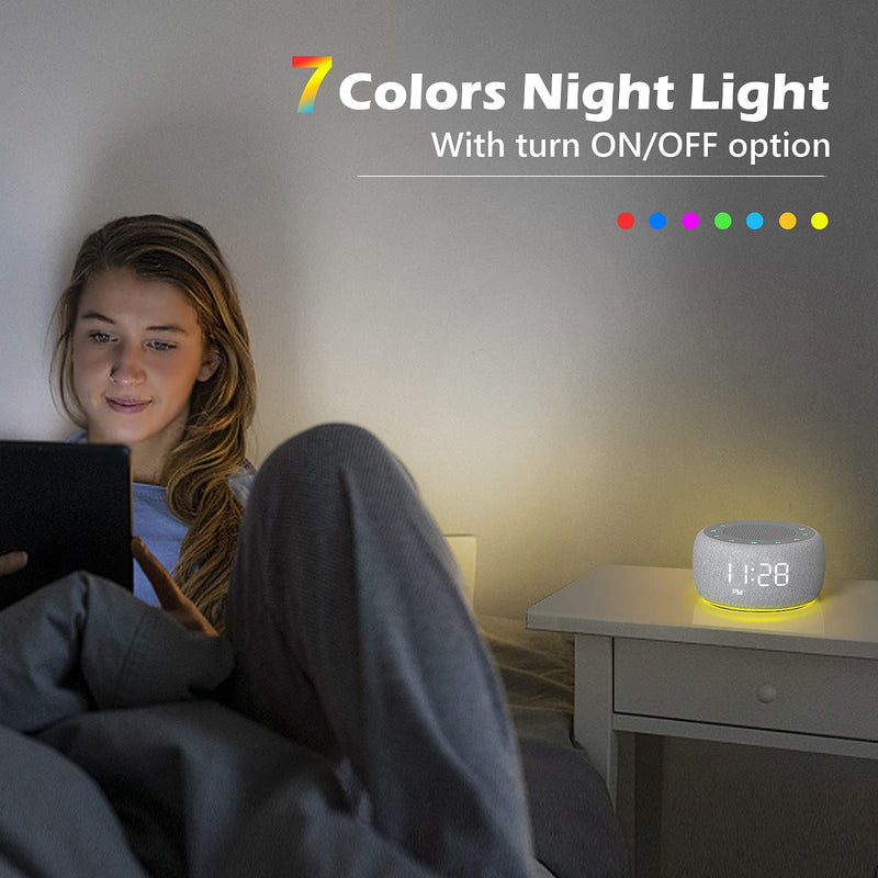 [Australia] - Buffbee Sound Machine & Alarm Clock 2-in-1, 18 Soothing Sound, 7 Night Light, Sleep Timer, Precise 30-Level Volume Control White Noise Machine A-Grey 