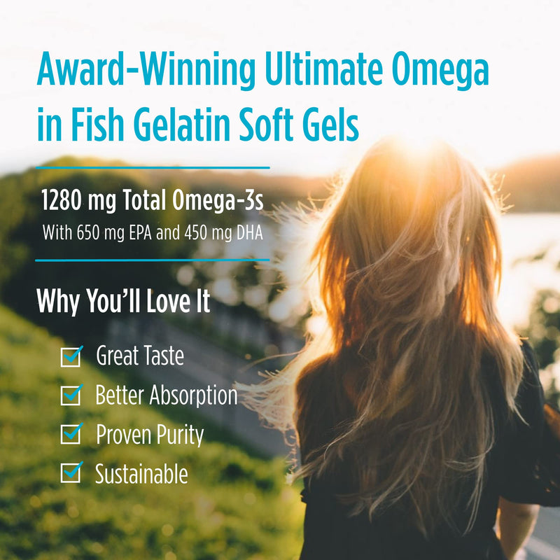 [Australia] - Nordic Naturals Ultimate Omega in Fish Gelatin, Lemon Flavor - 60 Soft Gels - 1280 mg Omega-3 - High-Potency Fish Oil Supplement - EPA & DHA - Promotes Brain & Heart Health - Non-GMO - 30 Servings Standard Packaging 