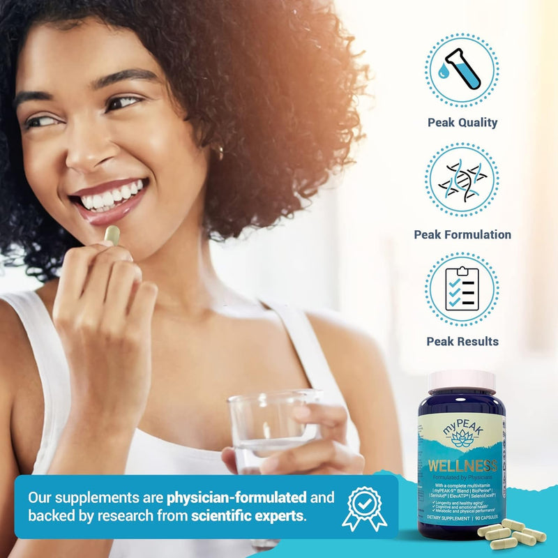 myPEAK Wellness Award-Winning Vegan Multivitamin with ElevATP Ancient Peat Extract, Natural Astaxanthin, Iron, Resveratrol and Alpha GPC, Immunity Booster, All-in-One for Men and Women, 90 Count